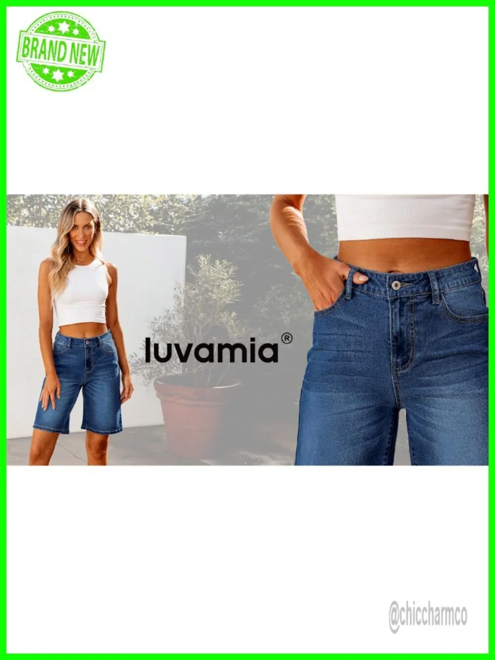 High Waisted Stretchy Denim Bermuda Shorts Knee Length Loose Fit Long Shorts